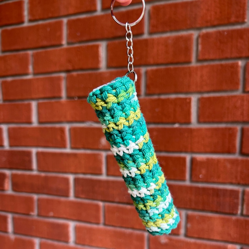 Crochet Keychain Carrying Case in Emerald and Lime Greens